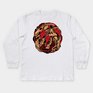 Abstract Wave of Thoughts No 1 - Red and Cream Kids Long Sleeve T-Shirt